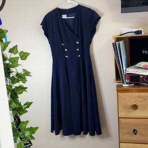 Vintage Baruch Navy Blue Tea Length Dress